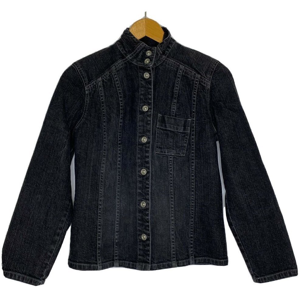 Chico's Platinum Women's size 0 Denim Snap Front Jean Jacket Black Misses S/4